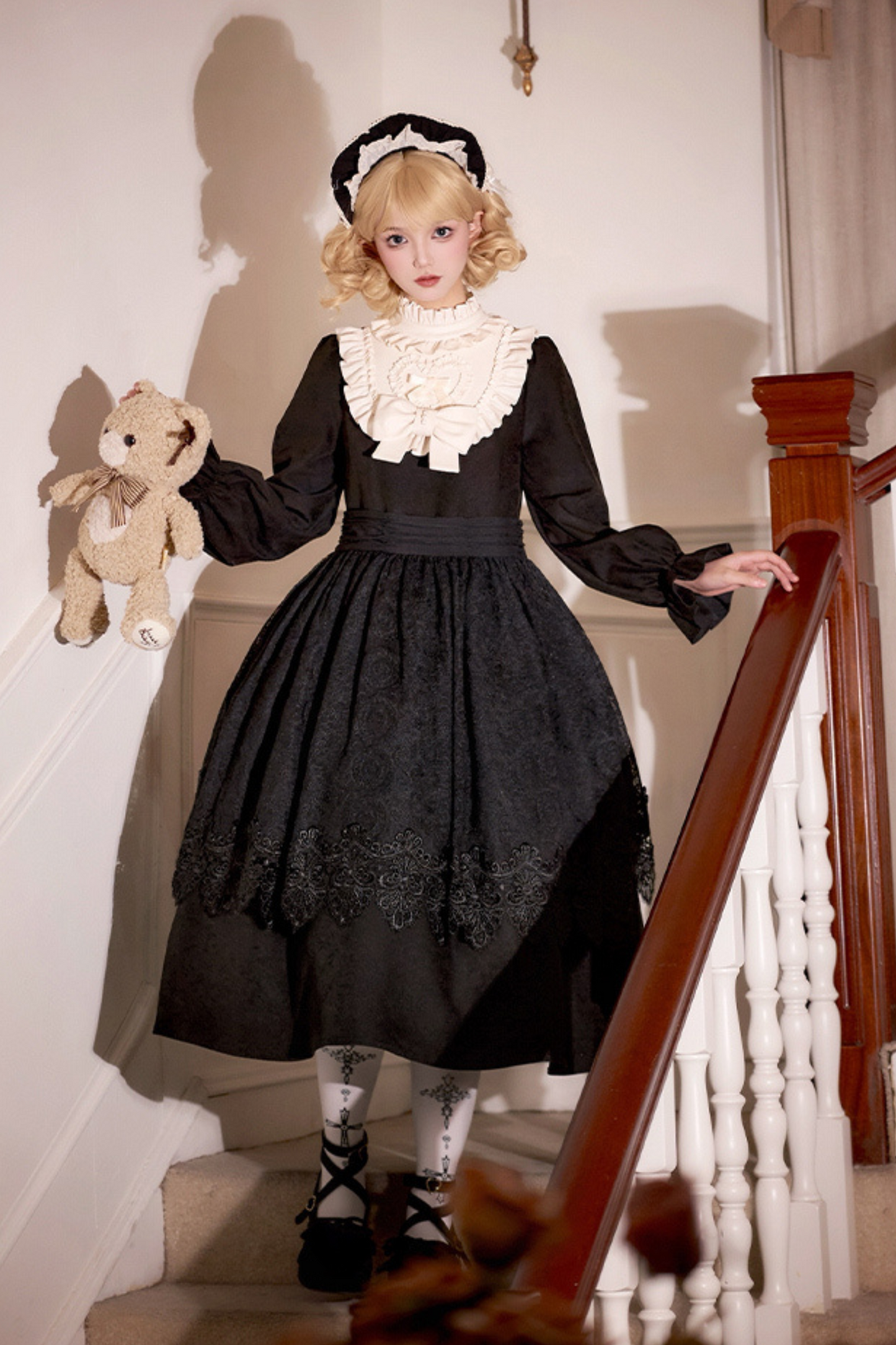 [pre-order] Dark Doll Lolita Dress + Apron + Ribbon + Headband