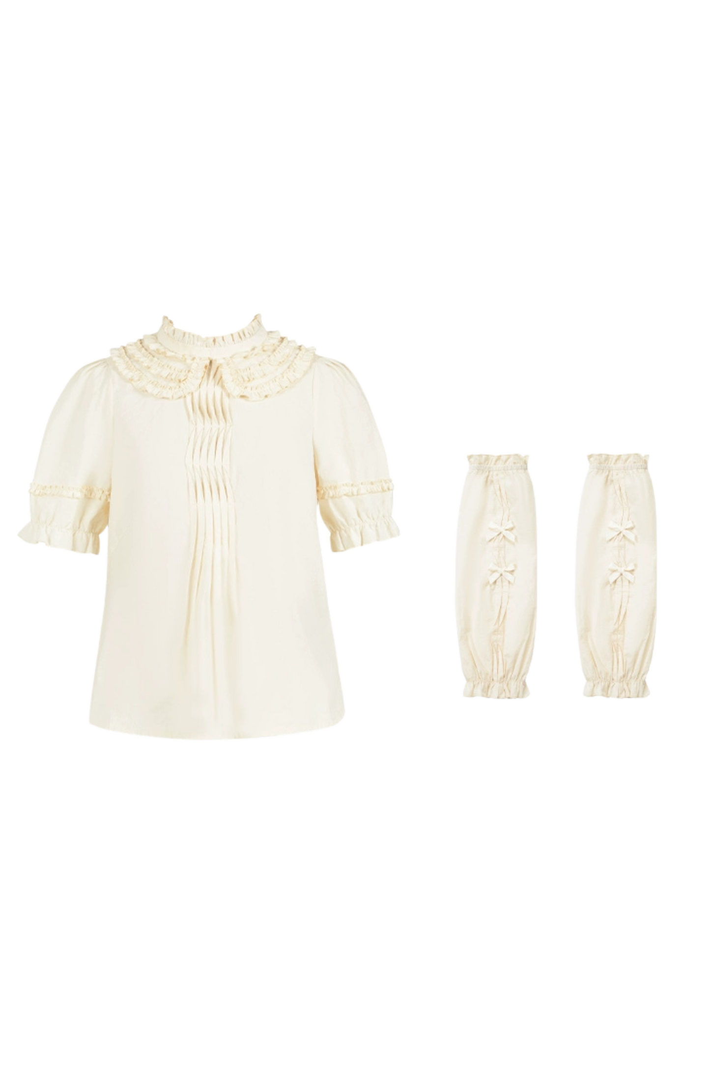 Doll Long Tiered Suspender Skirt + Shirt + Sleeves + Apron + Petticoat + Headband + Ribbon + Accessories