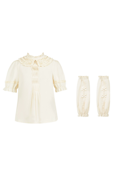 Doll Long Tiered Suspender Skirt + Shirt + Sleeves + Apron + Petticoat + Headband + Ribbon + Accessories