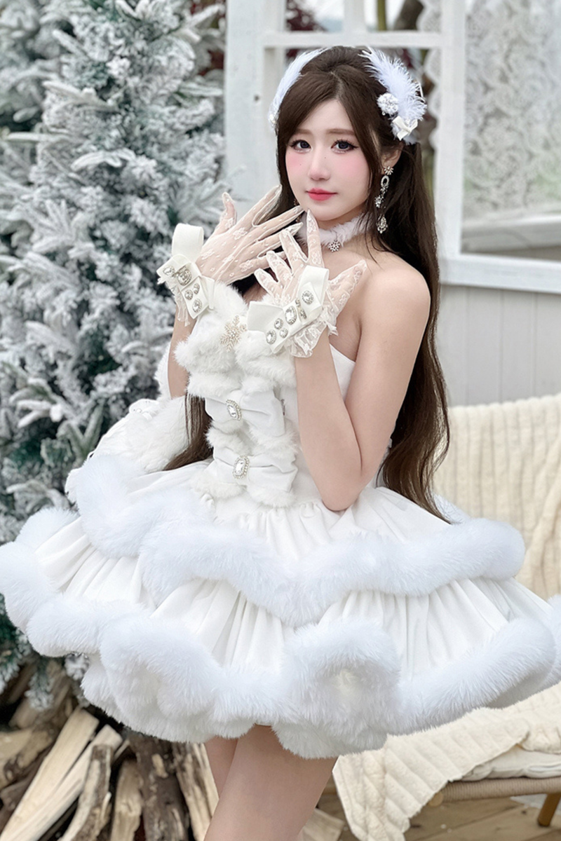 Angora Fur Princess Dress + Rabbit Cape + Sheer Tail