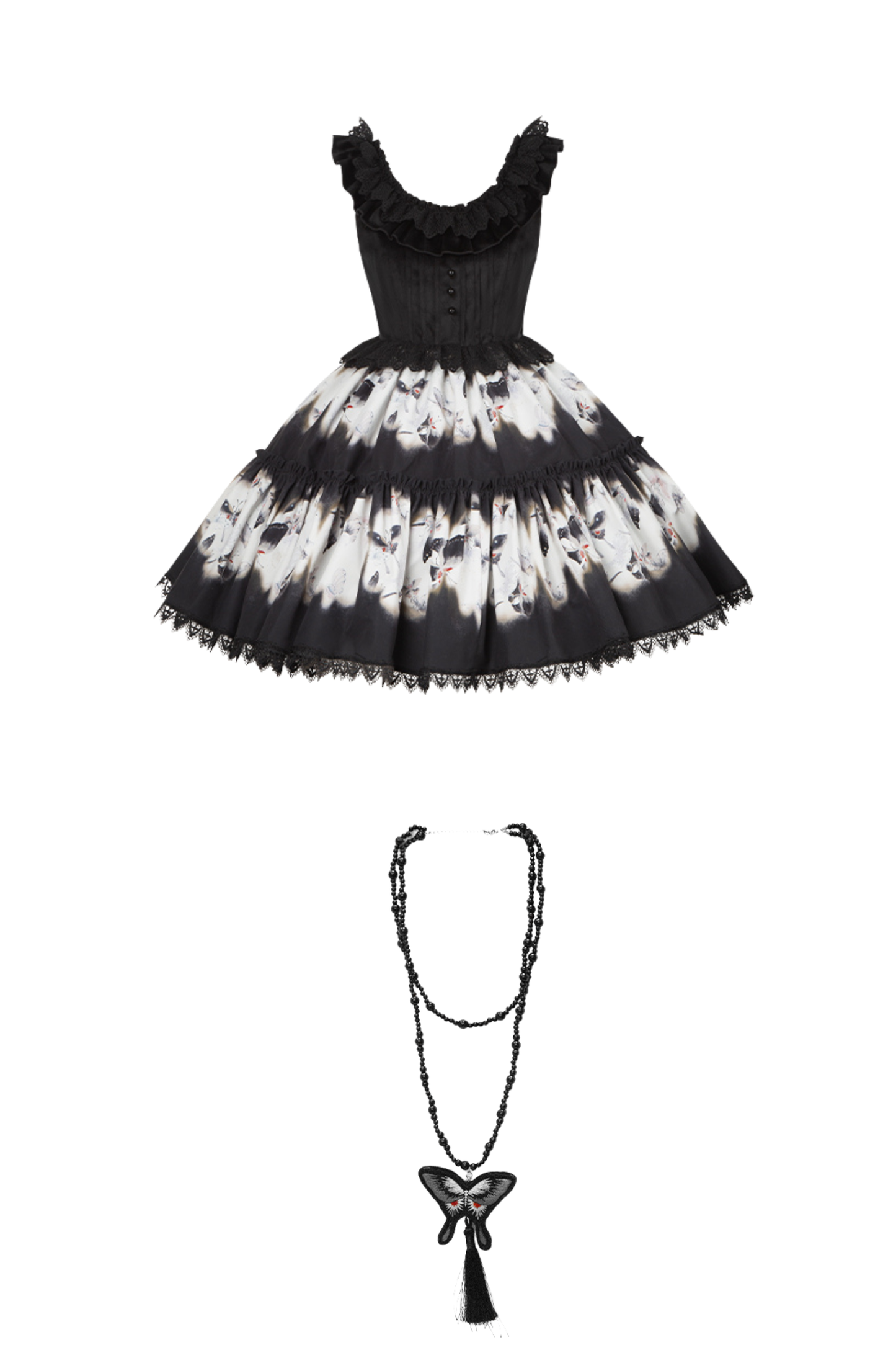 Butterfly Print Swing Lolita Dress + Jumper Skirt + Hairband + Innerwear + Ribbon