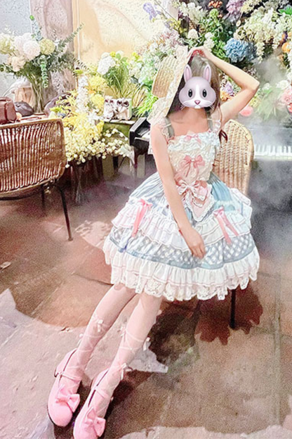 Heart Suspender Tiered Dress + Headpiece + Tail