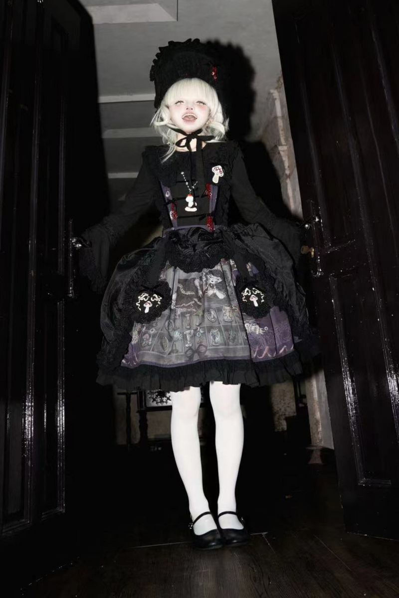 Ruffled Beaded Gothic Straps Printed Dress