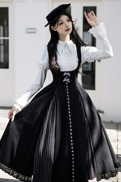 Sweet Lolita Flare Jumper Skirt + Tops + Hat + Ribbon + Collar