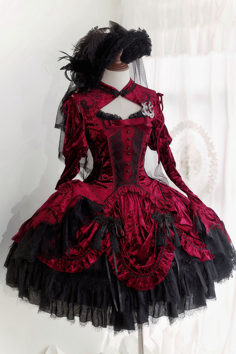 Gothic Velvet Sleeve Lolita Top + Vest + Skirt