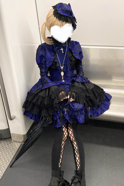 [pre-order Deadline: March 31] Cross Nocturne Gothic Dark Stripe Layered Top + Cross Rose Stripe Pull Up Skirt