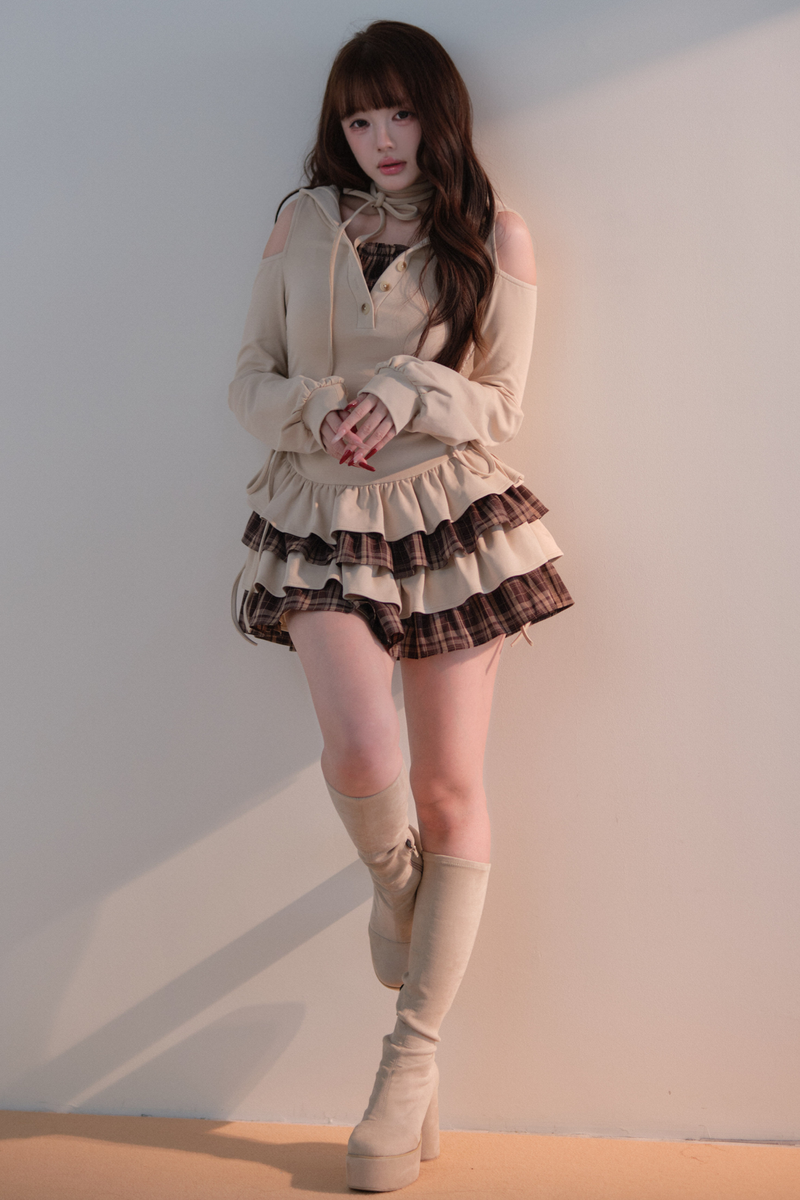 Plaid Ruffle Off-shoulder Dress