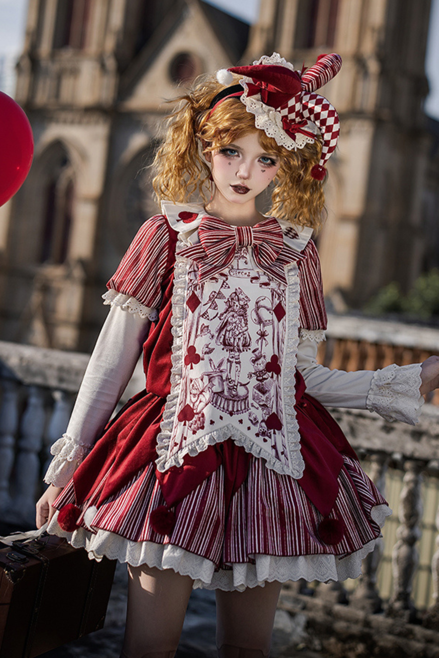 Doll Circus Pierrot Lolita Dress + Headband + Belt + Ribbon + Headband + Panel