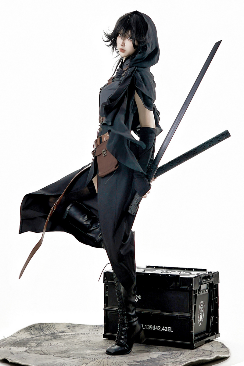 [reserved Item] Punk Style Dark Gothic Dress + Shorts + Shawl + Sleeves + Belt Bag