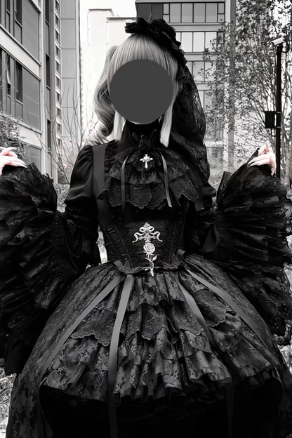 [pre-order Deadline: March 18] Dark Gothic Lolita Skirt + Shirt + Headband + Hat + Sleeve