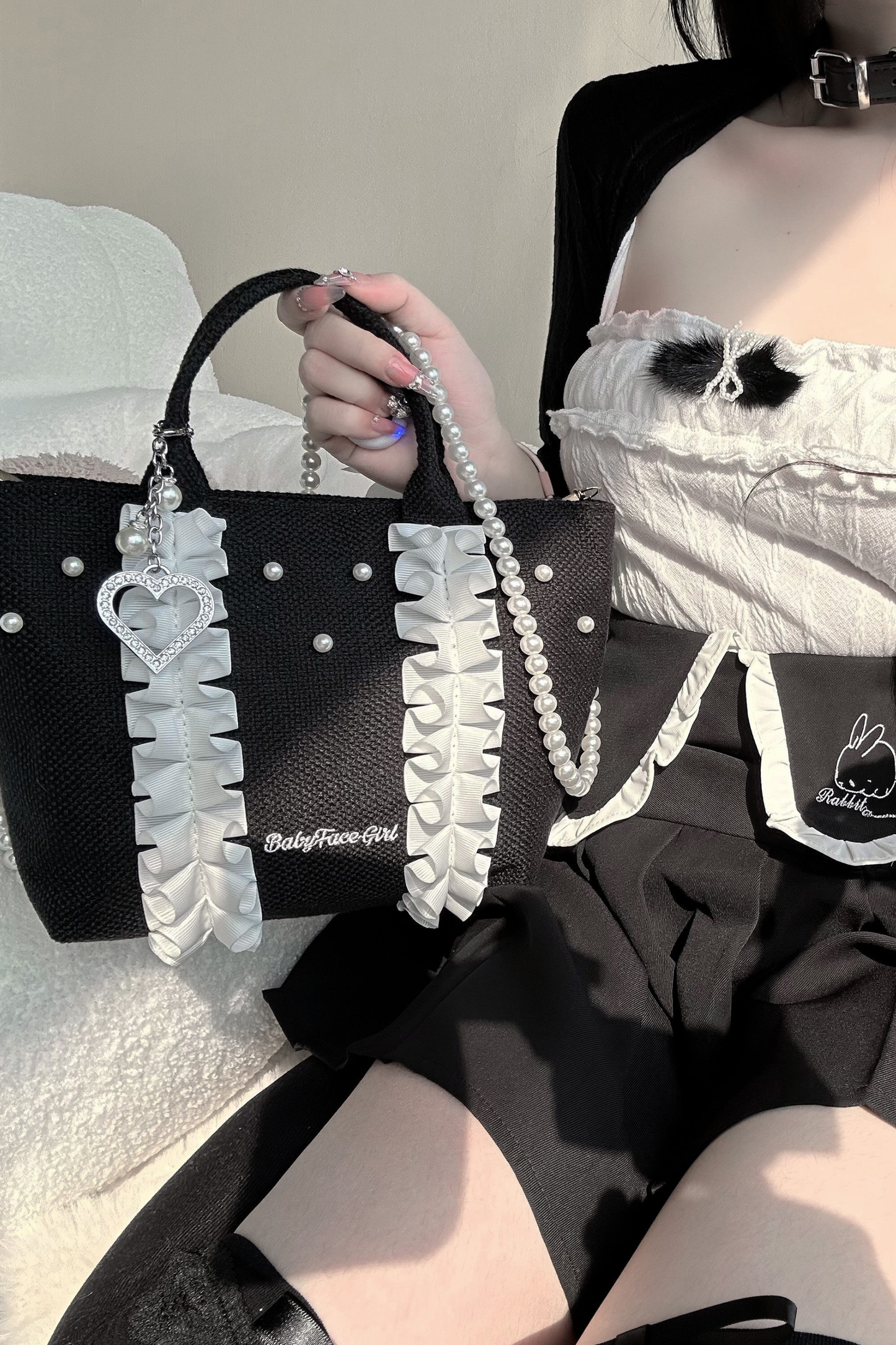 Sweetheart Pearl Ruffle Bag