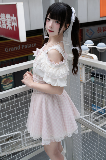 [pre-order] Mass Production Off-shoulder Top + High Waist Skirt