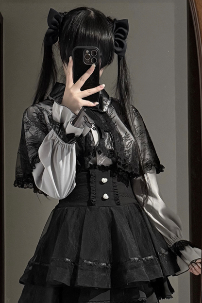 Lace Cape Two Piece Skirt + Lace Shirt