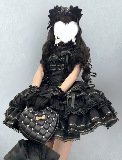 Tricolor Dark Gothic Ribbon Dress + Accessories