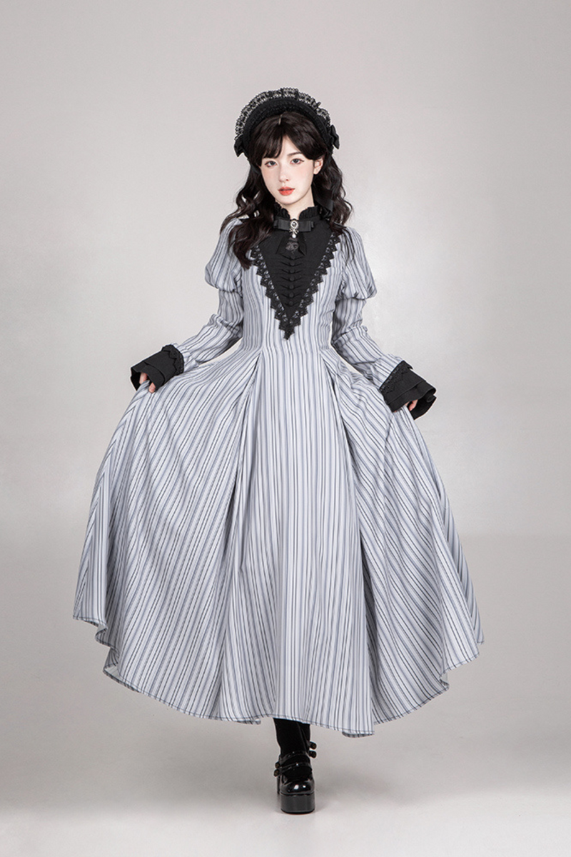 [pre-order] Stripe Lolita Dress + Apron + Necklace + Ribbon