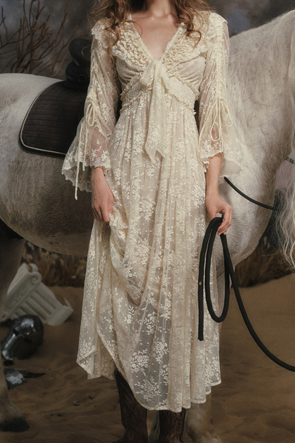 Western Lace Long Dress + Corset