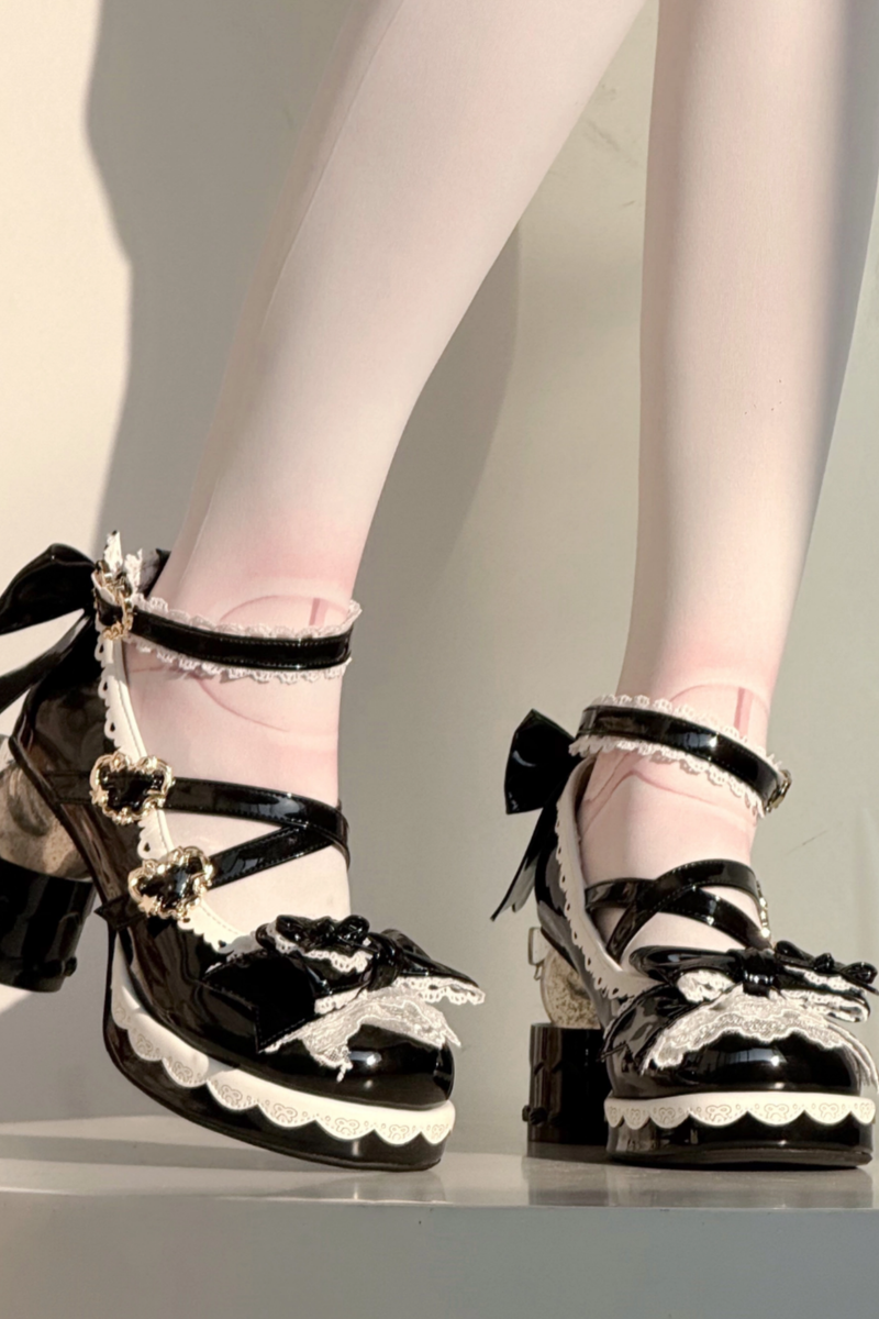 Ribbon Lace Lolita Crystal Heels