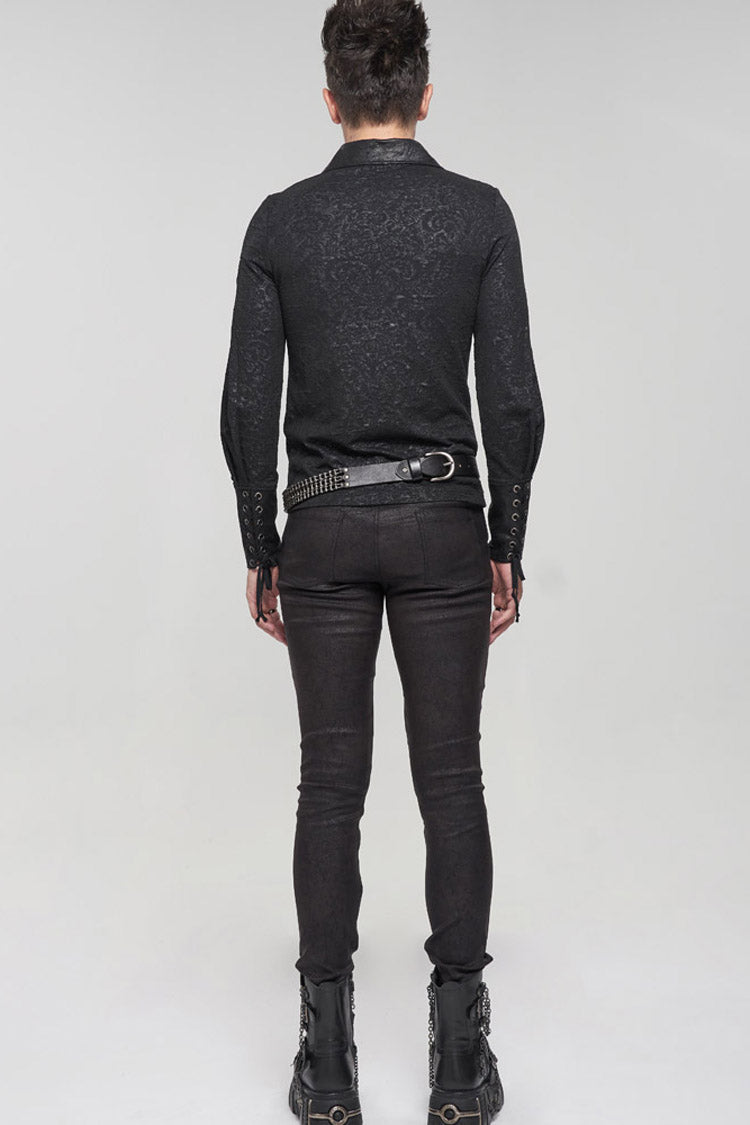 Black Gothic Pattern Decoration Tie Rope Design Knitted Elasticity Pullover Shirt