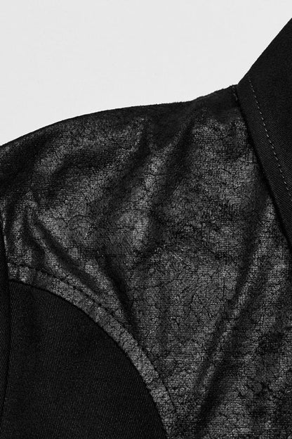 Black Lapel Collar Short Sleeves Stitching Punk Blouse