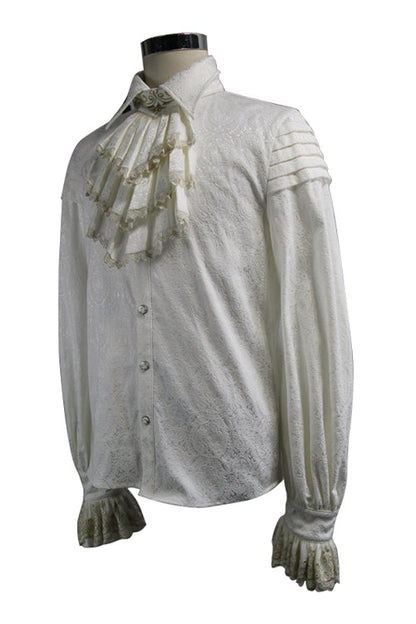 Beige Embroidered Ruffled Sleeves Jacquard Gothic Blouse