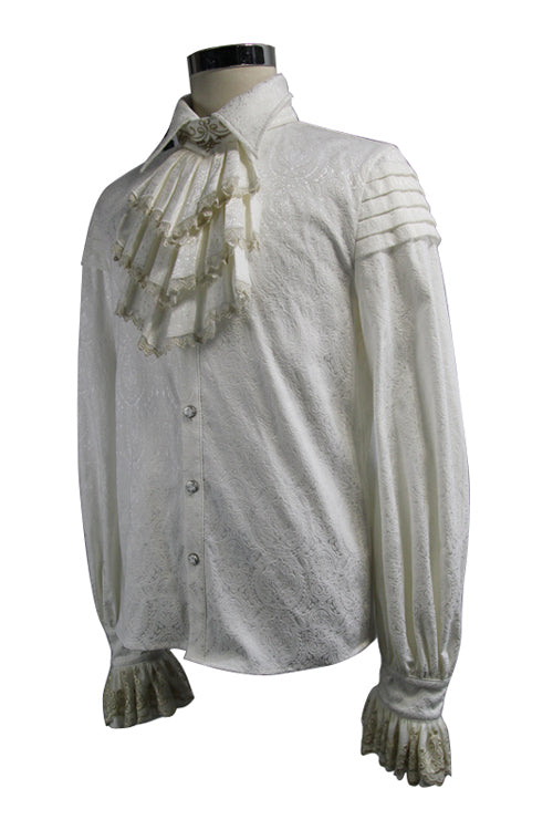 Beige Embroidered Ruffled Sleeves Jacquard Gothic Blouse