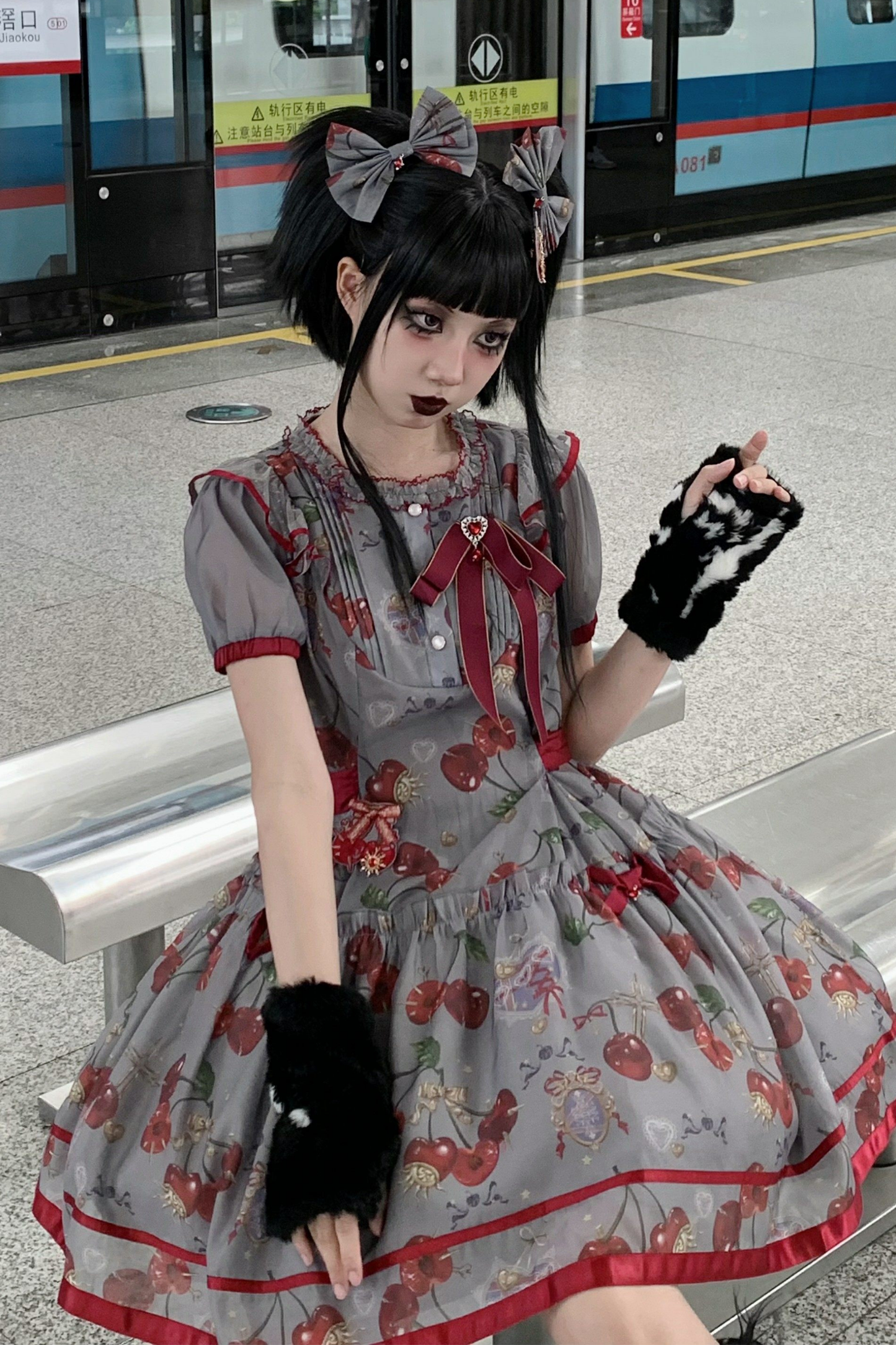 Retro Antique Cherry Sweet Lolita Dress + Jumper Skirt