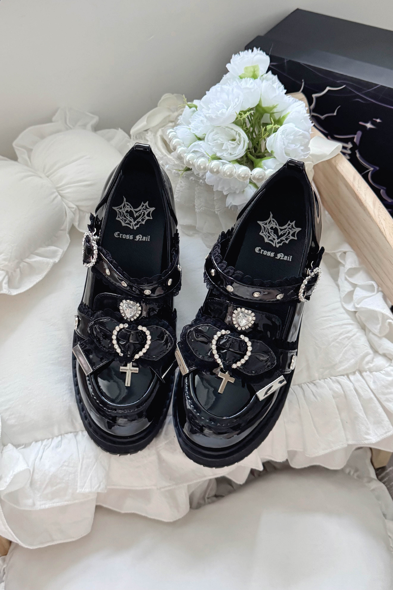 Jewel Cross Ribbon Shoes