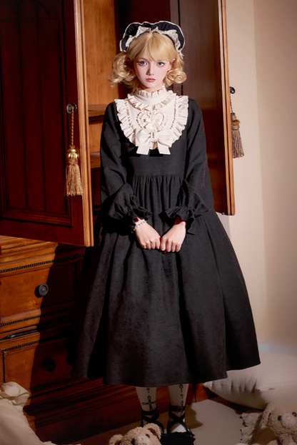[pre-order] Dark Doll Lolita Dress + Apron + Ribbon + Headband