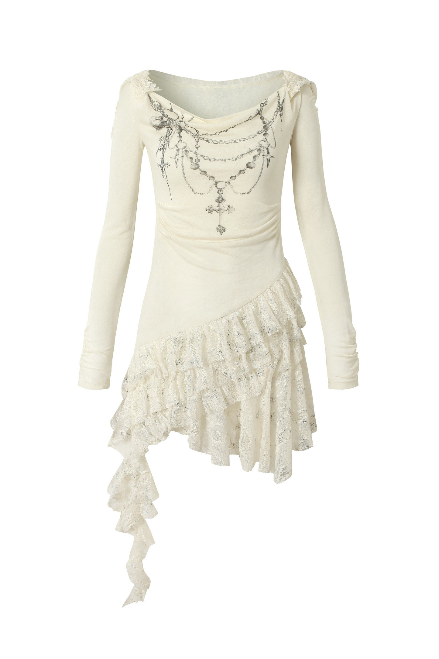 Punk Lace Hood Asymmetrical Dress
