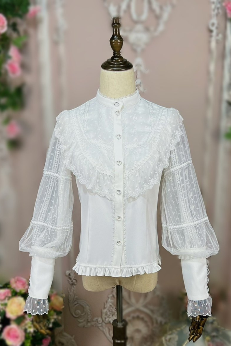 Retro Lolita Shirt + Lace-up High-waist Lolita Skirt