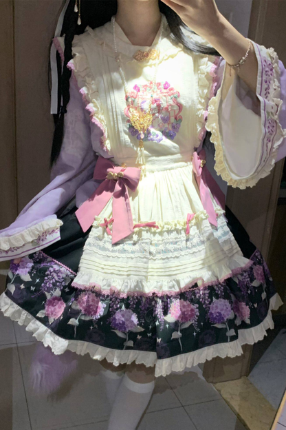 Chinese-style Lolita Top + Skirt + Apron + Headband + Bonnet