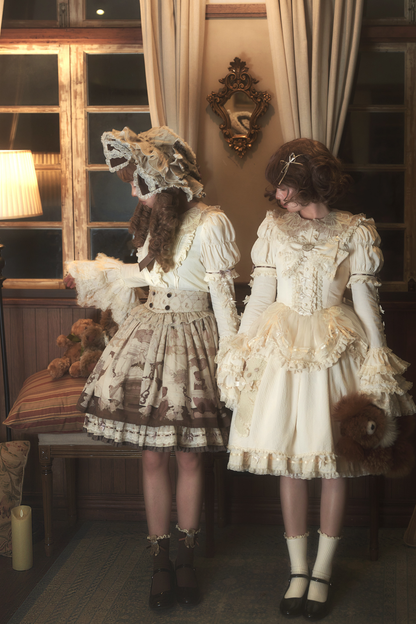 Briana Bear Print Dream Doll Lolita Dress + Jsk + Skirt + Shirt + Petticoat