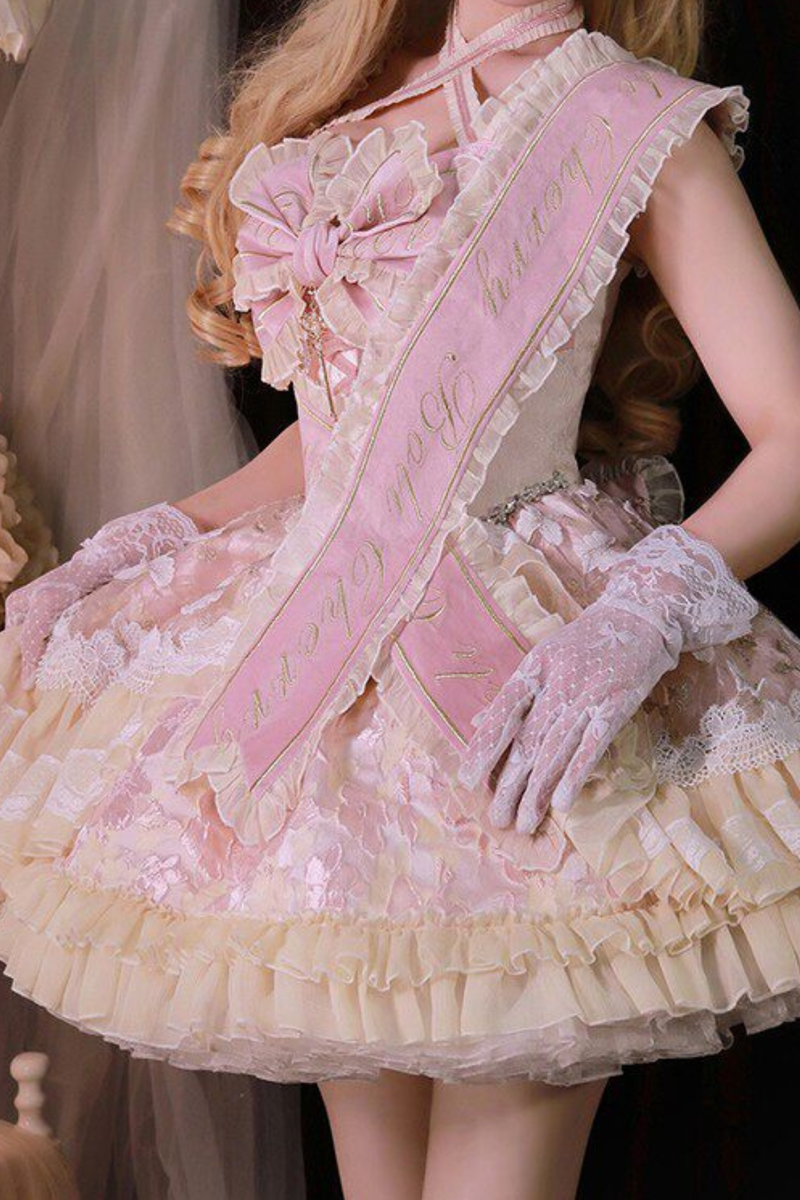 Sweet Baroque Lolita Dress + Veil + Ribbon + Headband + Tail + Sleeves