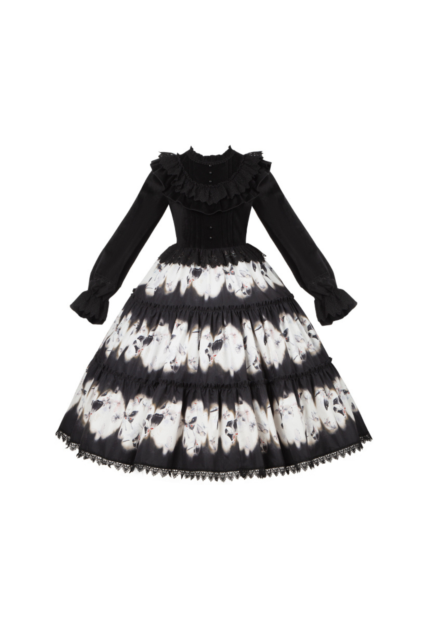 Butterfly Print Swing Lolita Dress + Jumper Skirt + Hairband + Innerwear + Ribbon