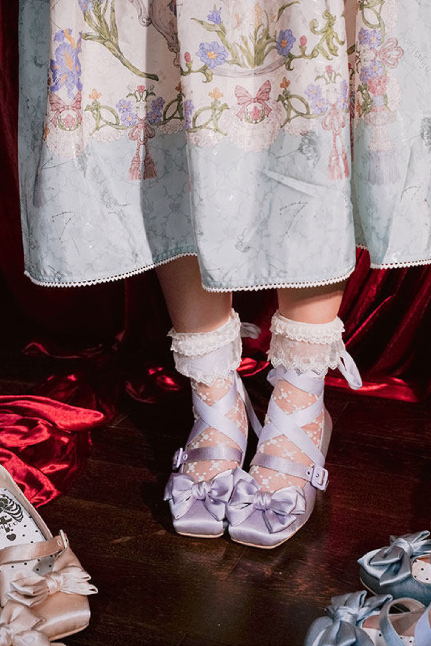 Lace-up Ribbon Satin Square Toe Shoes