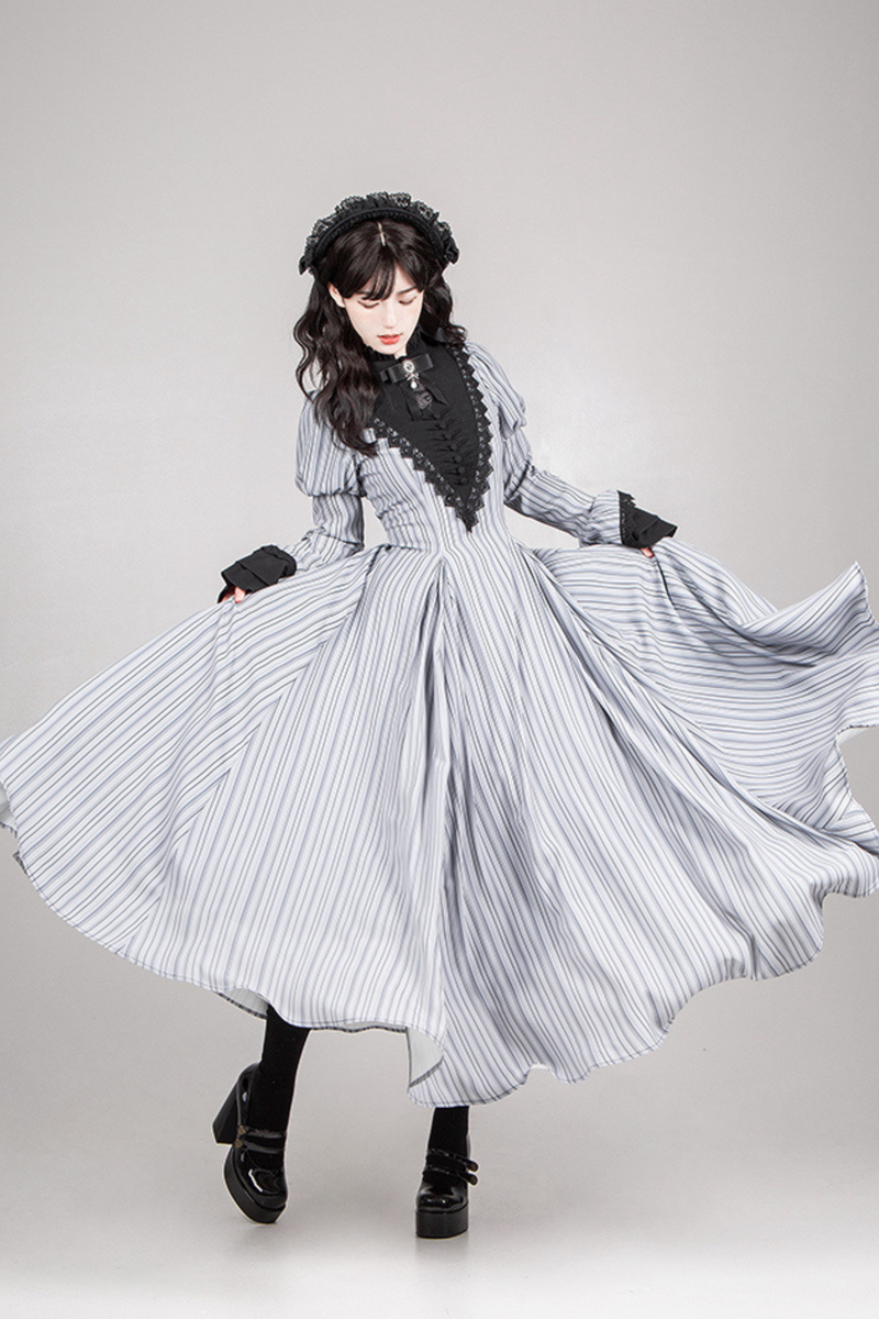 [pre-order] Stripe Lolita Dress + Apron + Necklace + Ribbon