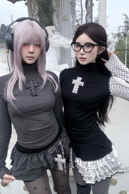 Cross Dot Turtleneck Top + Skirt + Pendant