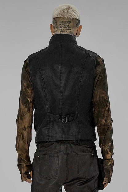 Black Punk Apocalyptic Stand Collar Twill Metal Skull Zip Vest