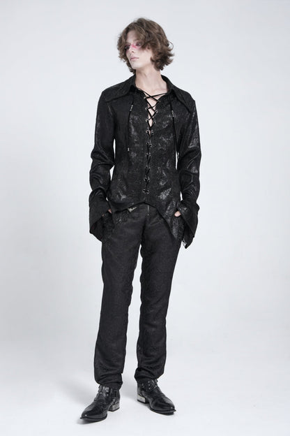Black Long Trumpet Sleeves Lace-up Gothic Swallow-tailed Blouse