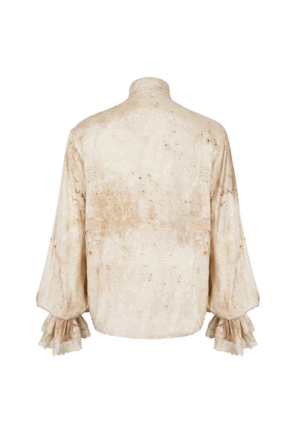 Apricot Stand Collar Puff Sleeved Gothic Shirt With Necktie