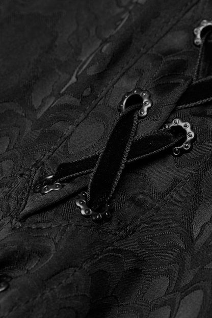 Jacquard Long Sleeve Front Metal Eyelets Lace Up Metal Carving Buckle Cuff Gothic Shirt 3 Colors