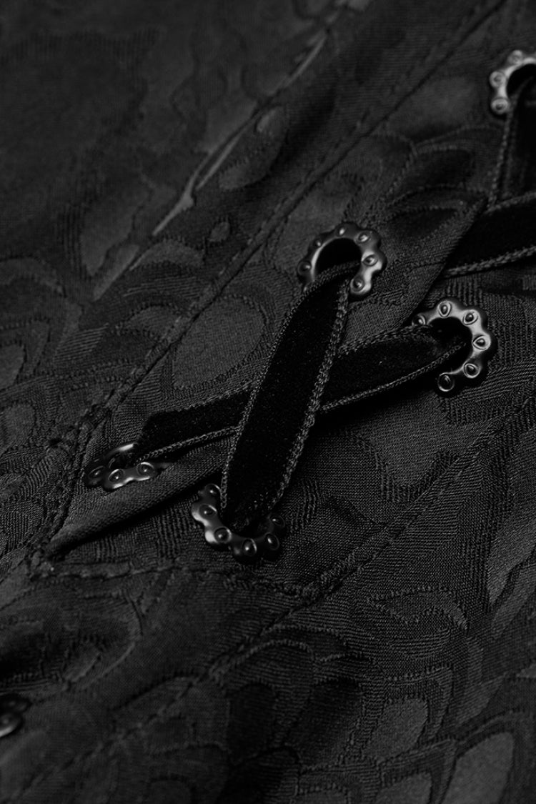 Jacquard Long Sleeve Front Metal Eyelets Lace Up Metal Carving Buckle Cuff Gothic Shirt 3 Colors