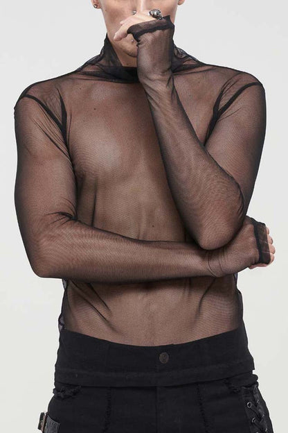 Black Gothic Elasticity Perspective Rhombus Net Yarn Shirt
