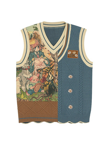Retro Animal Vest + Shorts + Shirt + Animal Scarf