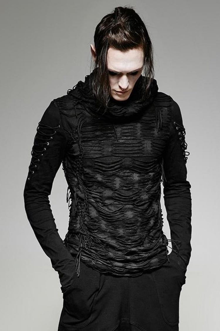 Black Hooded Ripped Gothic Sweater