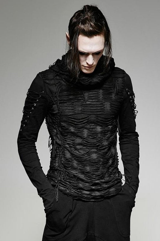 Black Hooded Ripped Gothic Sweater