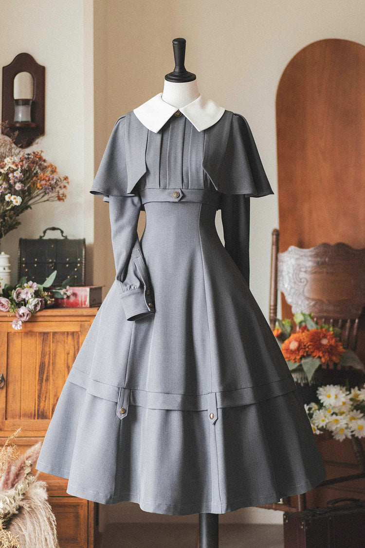 Grey [forest Antique Trunk] Lapel Collar Long Sleeves Classic Lolita Dress