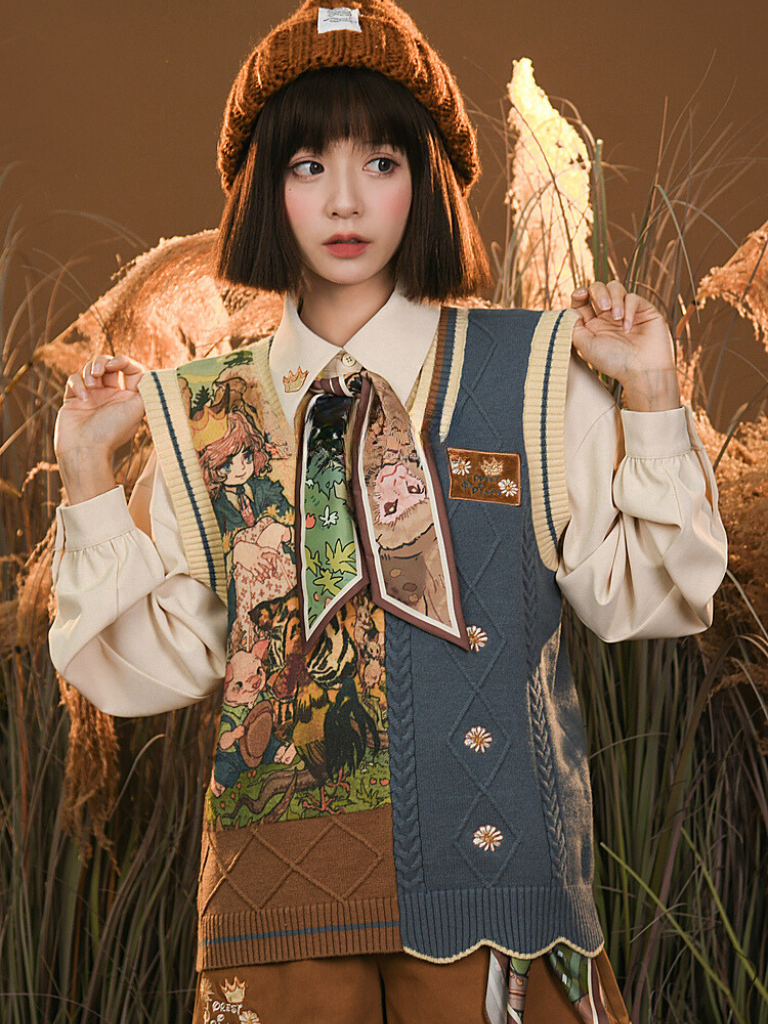 Retro Animal Vest + Shorts + Shirt + Animal Scarf