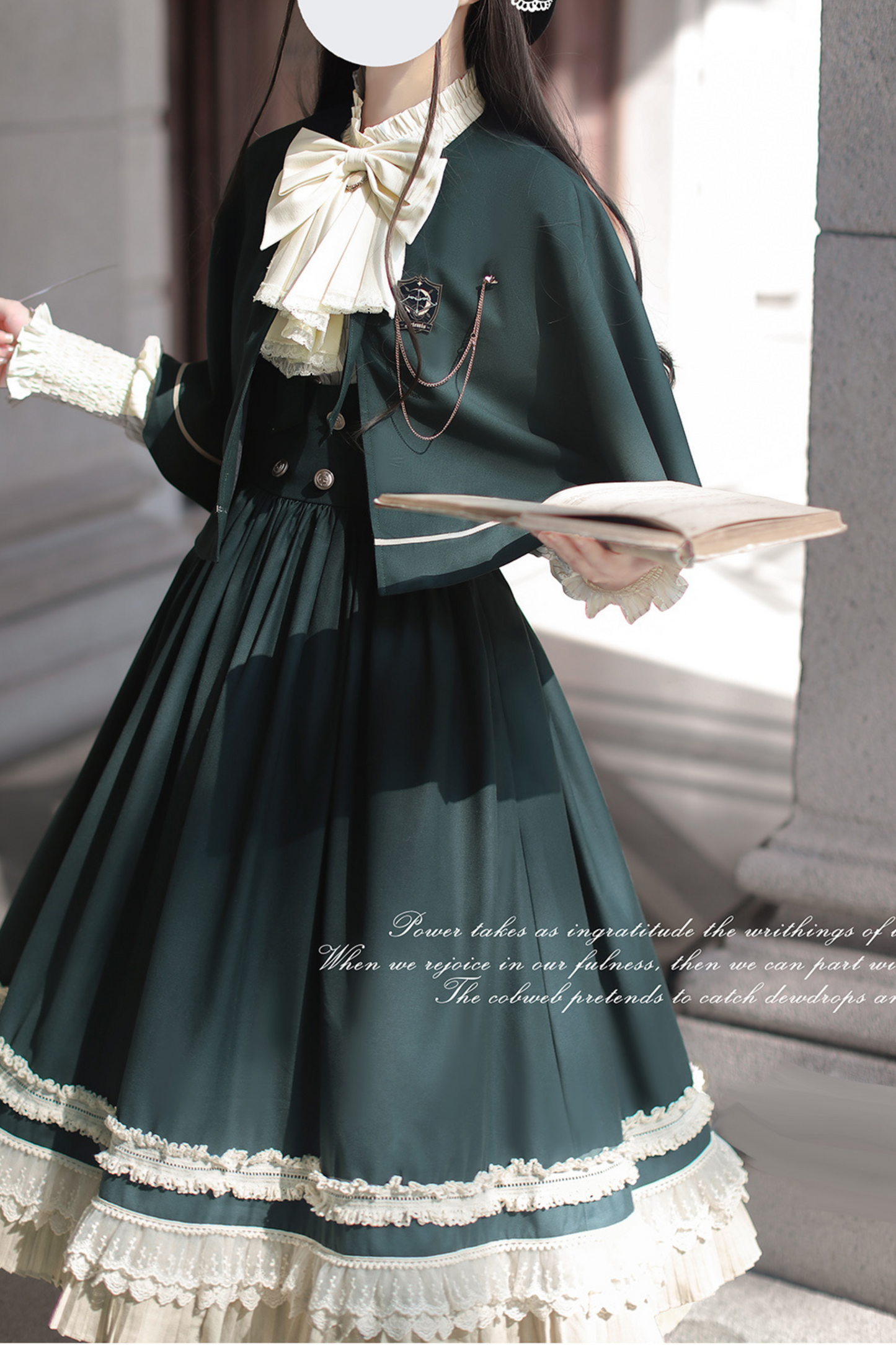 [pre-order] Retro Academia Jumper Skirt + Striped Shirt + Hooded Cape + Short Jacket + Collar + Brooch