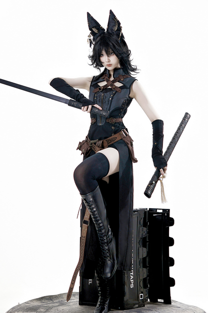 [reserved Item] Punk Style Dark Gothic Dress + Shorts + Shawl + Sleeves + Belt Bag